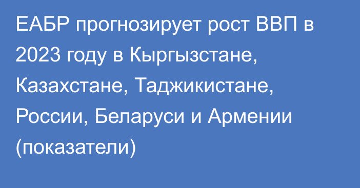 ЕАБР прогнозирует рост ВВП в 2023 году в Кыргызстане, Казахстане, Таджикистане, России, Беларуси и Армении (показатели)