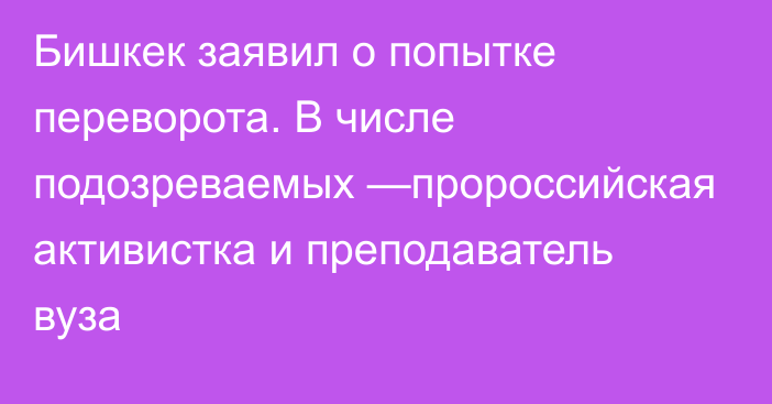 Бишкек заявил о попытке переворота. В числе подозреваемых —пророссийская активистка и преподаватель вуза