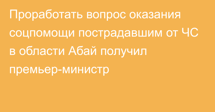 Проработать вопрос оказания соцпомощи пострадавшим от ЧС в области Абай получил премьер-министр