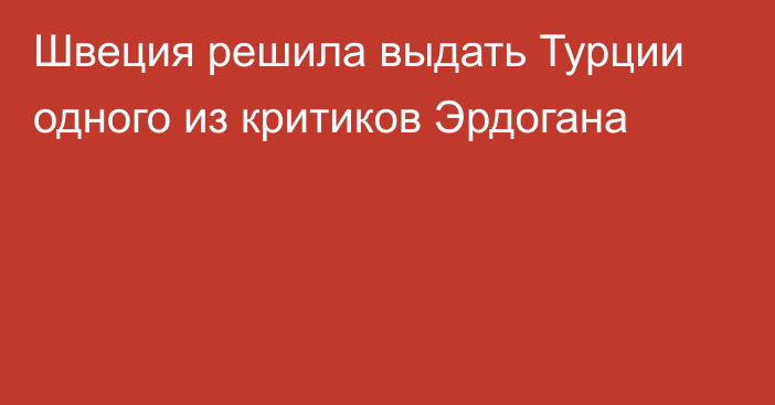 Швеция решила выдать Турции одного из критиков Эрдогана