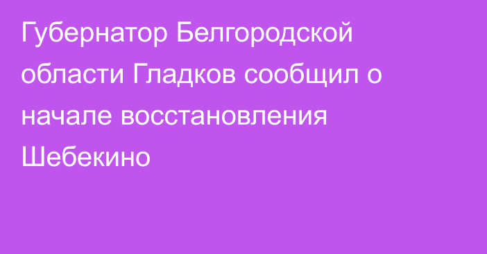 Губернатор Белгородской области Гладков сообщил о начале восстановления Шебекино