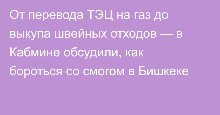 От перевода ТЭЦ на газ до выкупа швейных отходов — в Кабмине обсудили, как бороться со смогом в Бишкеке