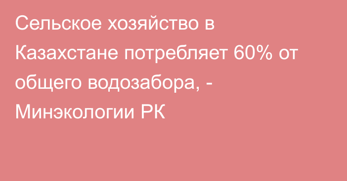 Сельское хозяйство в Казахстане потребляет 60% от общего водозабора, - Минэкологии РК