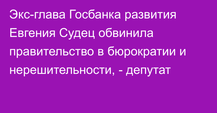 Экс-глава Госбанка развития Евгения Судец обвинила правительство в бюрократии и нерешительности, - депутат