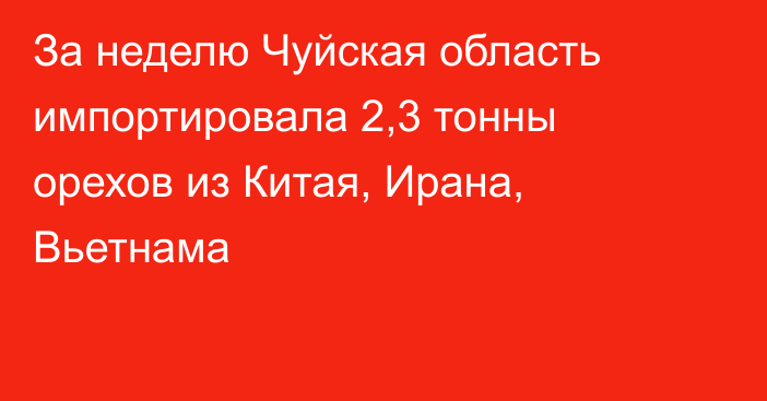 За неделю Чуйская область импортировала 2,3 тонны орехов из Китая, Ирана, Вьетнама