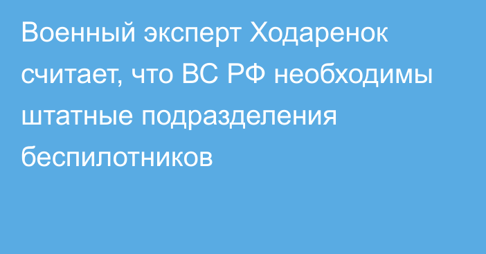 Военный эксперт Ходаренок считает, что ВС РФ необходимы штатные подразделения беспилотников