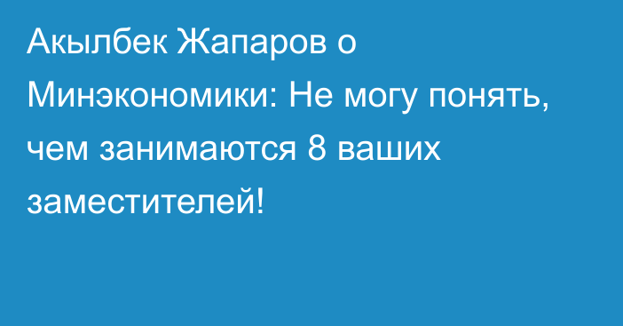 Акылбек Жапаров о Минэкономики: Не могу понять, чем занимаются 8 ваших заместителей!