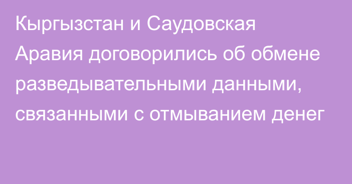 Кыргызстан и Саудовская Аравия договорились об обмене разведывательными данными, связанными с отмыванием денег