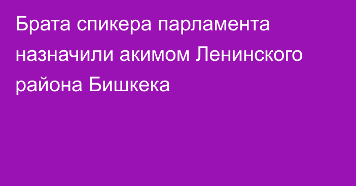 Брата спикера парламента назначили акимом Ленинского района Бишкека