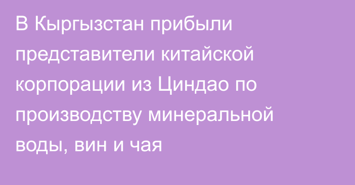 В Кыргызстан прибыли представители китайской корпорации из Циндао по производству минеральной воды, вин и чая