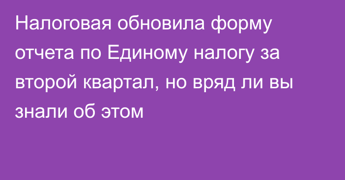 Налоговая обновила форму отчета по Единому налогу за второй квартал, но вряд ли вы знали об этом