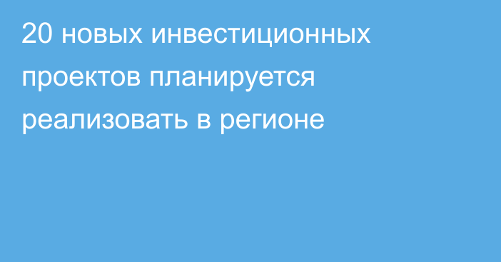 20 новых инвестиционных проектов планируется реализовать в регионе