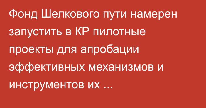 Фонд Шелкового пути намерен запустить в КР пилотные проекты для апробации эффективных механизмов и инструментов их финансирования