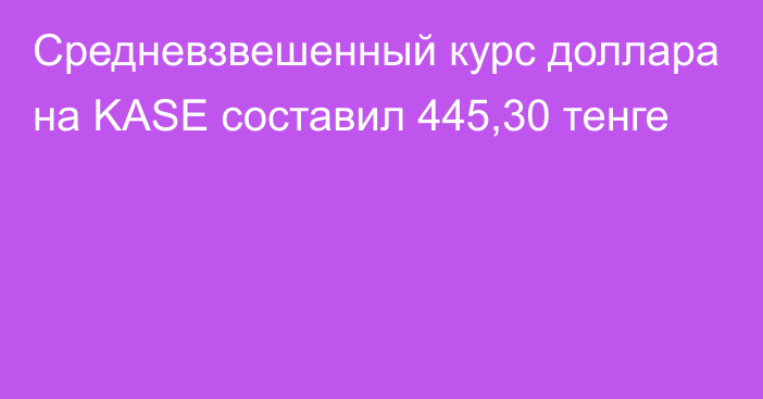 Средневзвешенный курс доллара на KASE составил 445,30 тенге