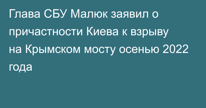 Глава СБУ Малюк заявил о причастности Киева к взрыву на Крымском мосту осенью 2022 года