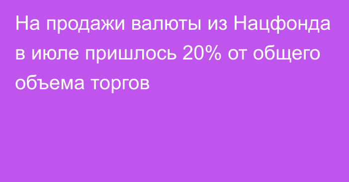 На продажи валюты из Нацфонда в июле пришлось 20% от общего объема торгов