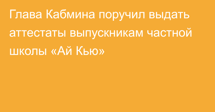 Глава Кабмина поручил выдать аттестаты выпускникам частной школы «Ай Кью»