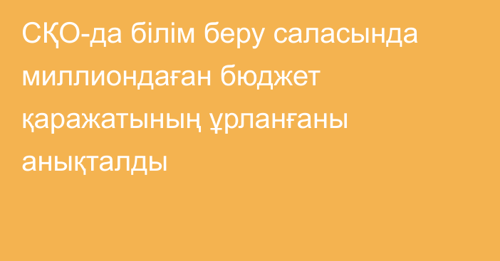 СҚО-да білім беру саласында миллиондаған бюджет қаражатының ұрланғаны анықталды