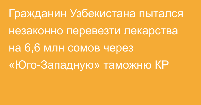 Гражданин Узбекистана пытался незаконно перевезти лекарства на 6,6 млн сомов через «Юго-Западную» таможню КР