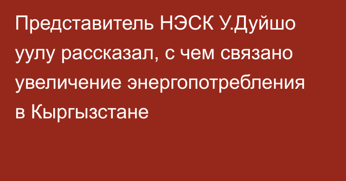 Представитель НЭСК У.Дуйшо уулу рассказал, с чем связано увеличение энергопотребления в Кыргызстане