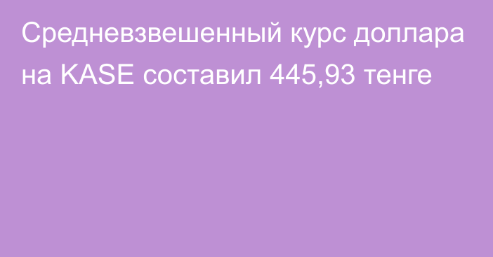 Средневзвешенный курс доллара на KASE составил 445,93 тенге