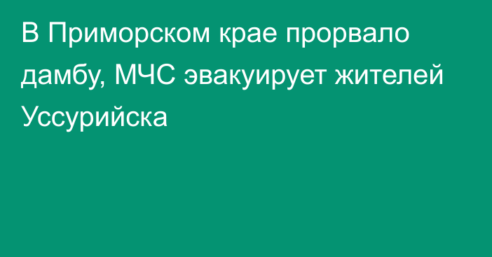 В Приморском крае прорвало дамбу, МЧС эвакуирует жителей Уссурийска