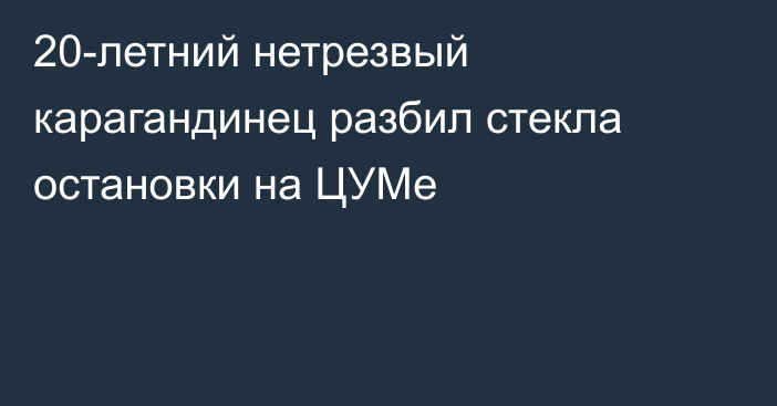 20-летний нетрезвый карагандинец разбил стекла остановки на ЦУМе