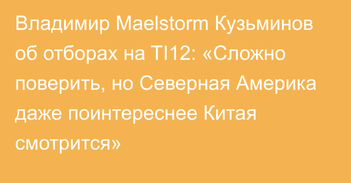 Владимир Maelstorm Кузьминов об отборах на TI12: «Сложно поверить, но Северная Америка даже поинтереснее Китая смотрится»