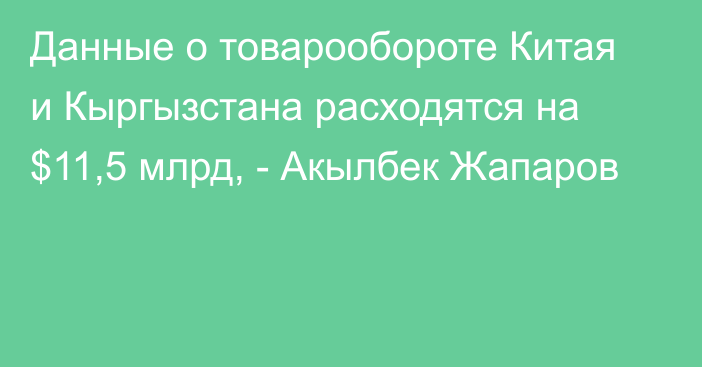 Данные о товарообороте Китая и Кыргызстана расходятся на $11,5 млрд, - Акылбек Жапаров