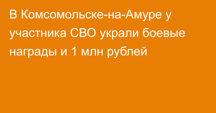 В Комсомольске-на-Амуре у участника СВО украли боевые  награды и 1 млн рублей