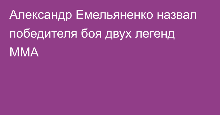 Александр Емельяненко назвал победителя боя двух легенд ММА