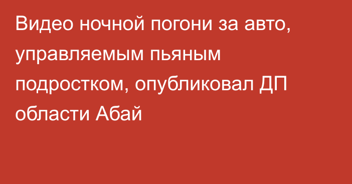 Видео ночной погони за авто, управляемым пьяным подростком, опубликовал ДП области Абай