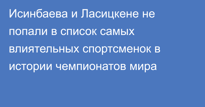 Исинбаева и Ласицкене не попали в список самых влиятельных спортсменок в истории чемпионатов мира