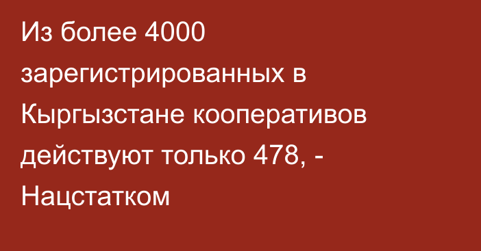 Из более 4000 зарегистрированных в Кыргызстане кооперативов действуют только 478, - Нацстатком