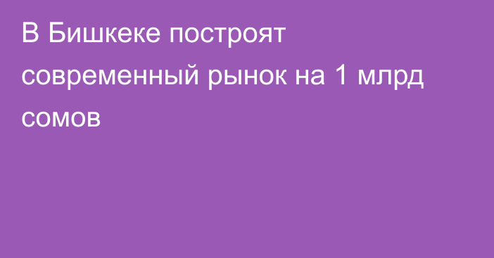 В Бишкеке построят современный рынок на 1 млрд сомов