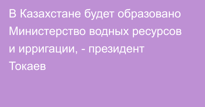 В Казахстане будет образовано Министерство водных ресурсов и ирригации, - президент Токаев