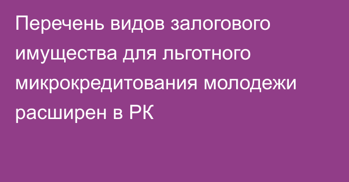 Перечень видов залогового имущества для льготного микрокредитования молодежи расширен в РК