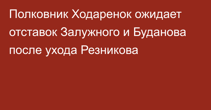 Полковник Ходаренок ожидает отставок Залужного и Буданова после ухода Резникова