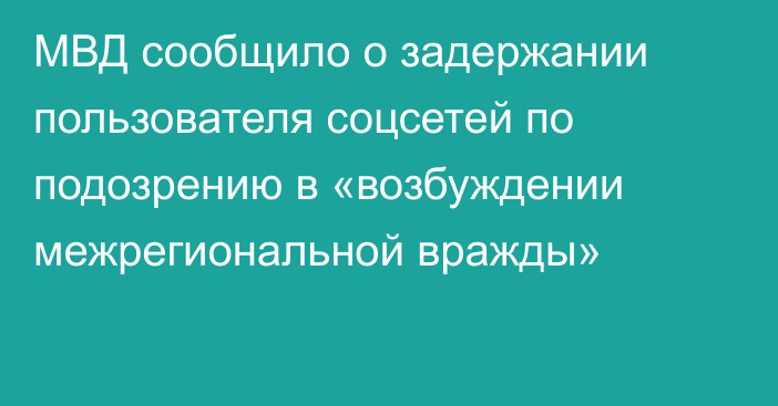 МВД сообщило о задержании пользователя соцсетей по подозрению в «возбуждении межрегиональной вражды»