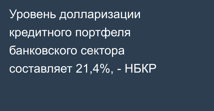 Уровень долларизации кредитного портфеля банковского сектора составляет 21,4%, - НБКР