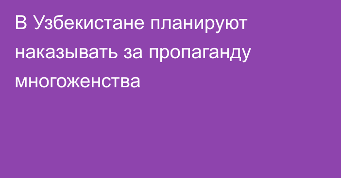 В Узбекистане планируют наказывать за пропаганду многоженства