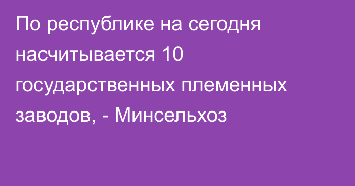 По республике на сегодня насчитывается 10 государственных племенных заводов, - Минсельхоз