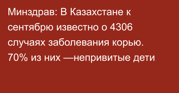 Минздрав: В Казахстане к сентябрю известно о 4306 случаях заболевания корью. 70% из них —непривитые дети  