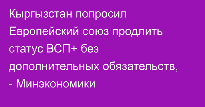 Кыргызстан попросил Европейский союз продлить статус ВСП+ без дополнительных обязательств, - Минэкономики