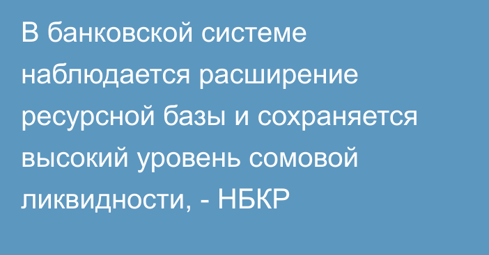 В банковской системе наблюдается расширение ресурсной базы и сохраняется высокий уровень сомовой ликвидности, - НБКР