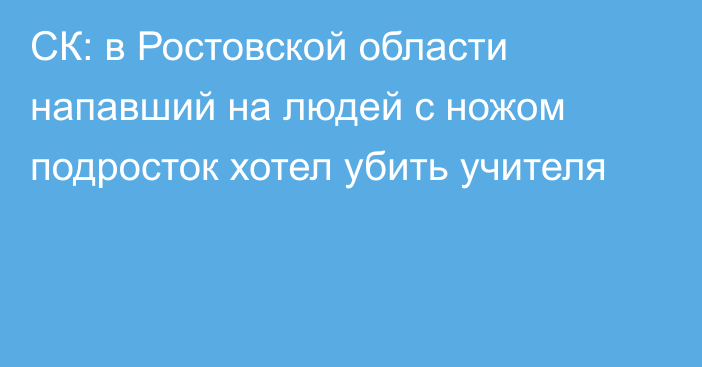 СК: в Ростовской области напавший на людей с ножом подросток хотел убить учителя