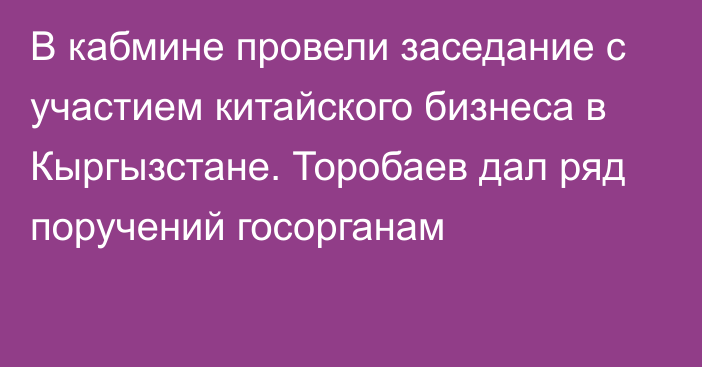 В кабмине провели заседание с участием китайского бизнеса в Кыргызстане. Торобаев дал ряд поручений госорганам