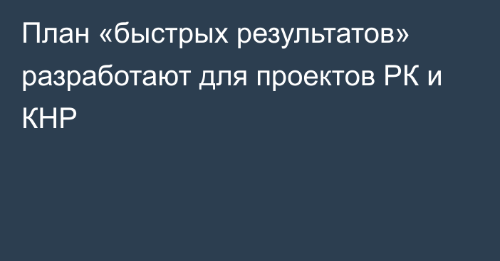 План «быстрых результатов» разработают для проектов РК и КНР