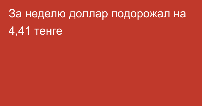 За неделю доллар подорожал на 4,41 тенге