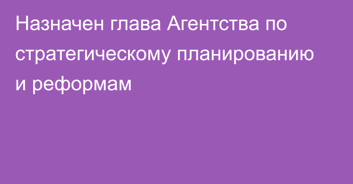 Назначен глава Агентства по стратегическому планированию и реформам